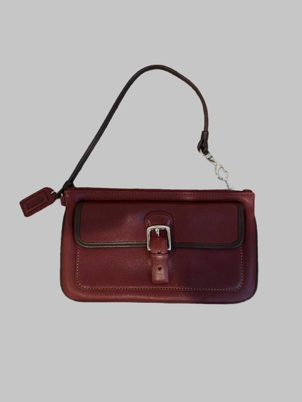 Vintage Coach Burgundy Leather Buckle Wristlet Y2K